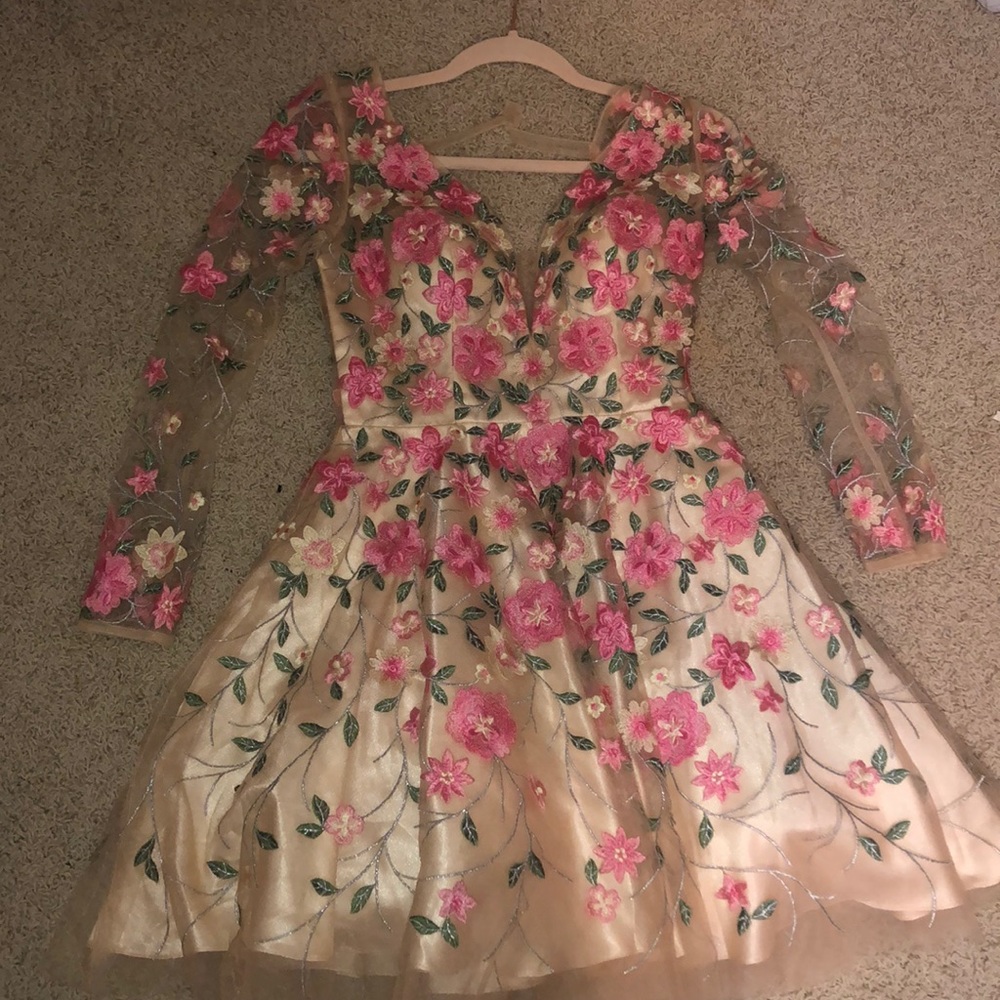 Embroidered flower homecoming dress